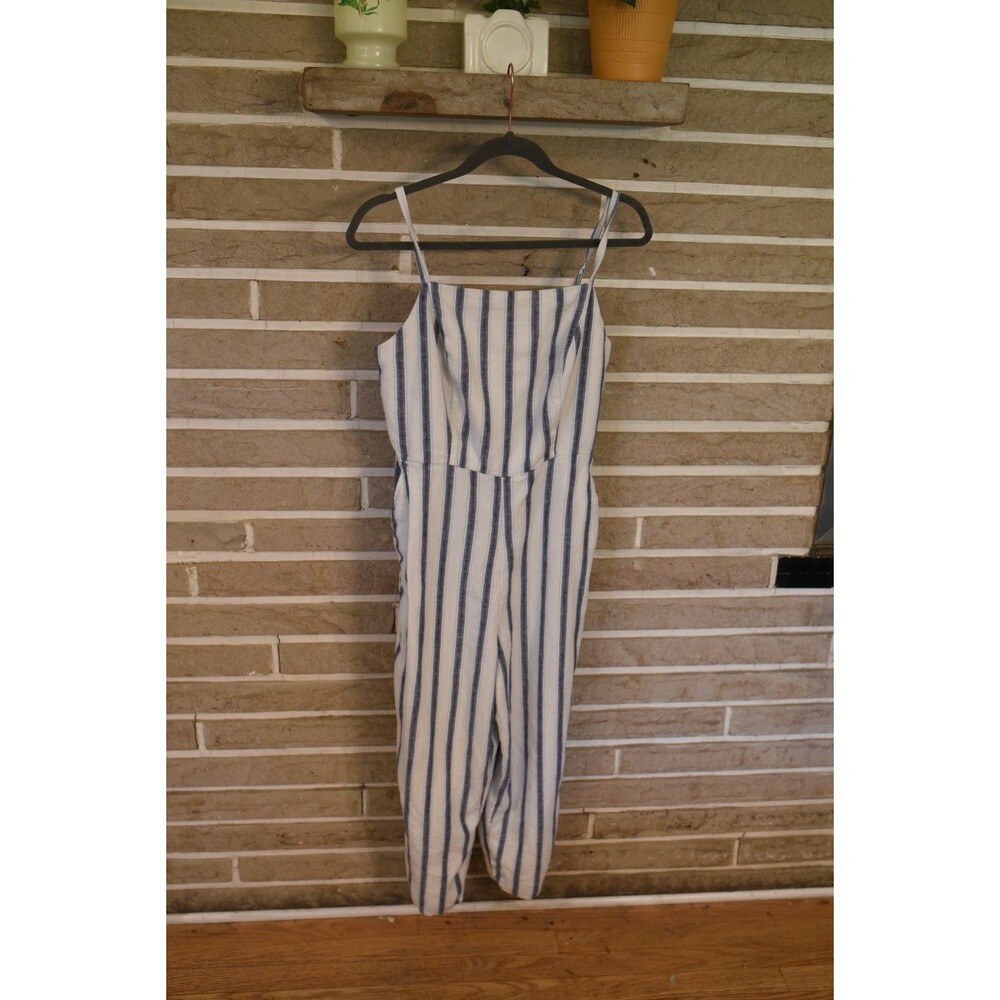 Old Navy Jumpsuit w Pockets White Navy Stripes Women’s L Linen Blend coastal